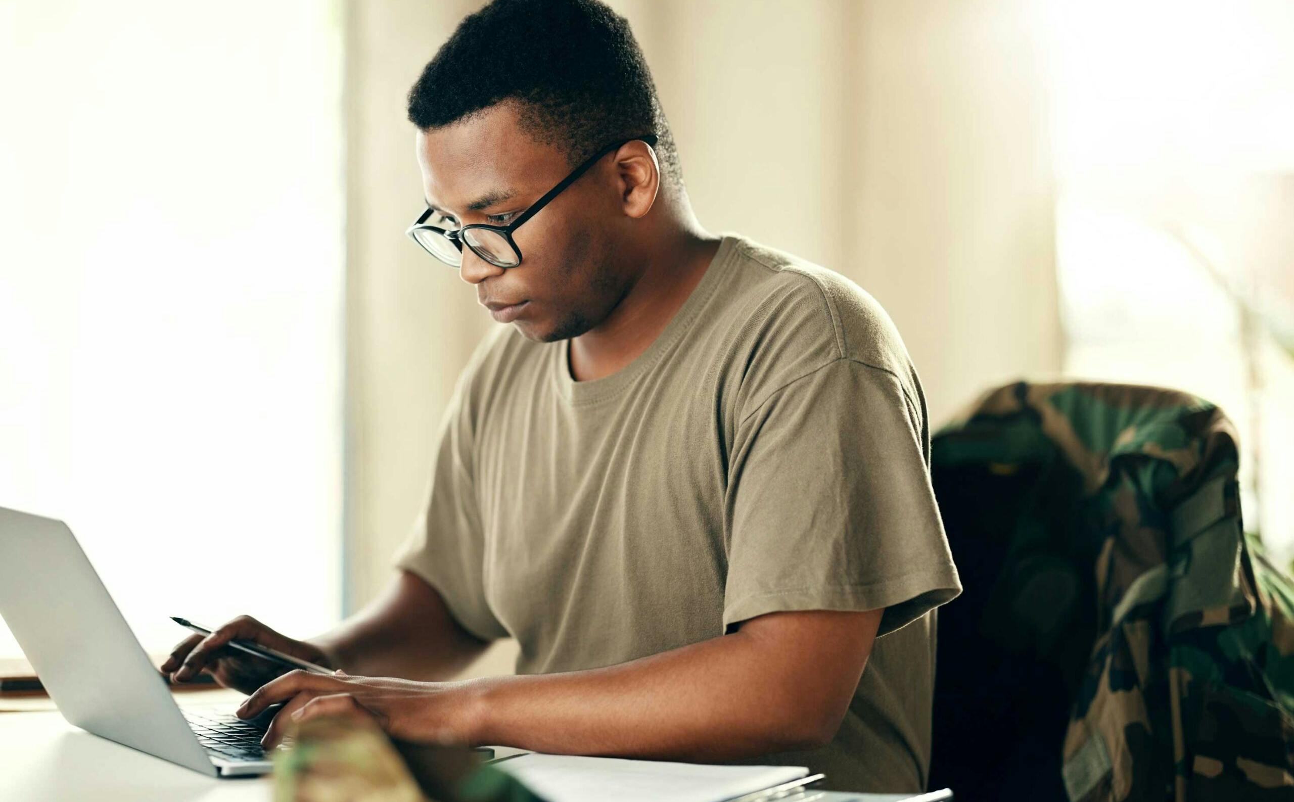 Military veteran working on his resume