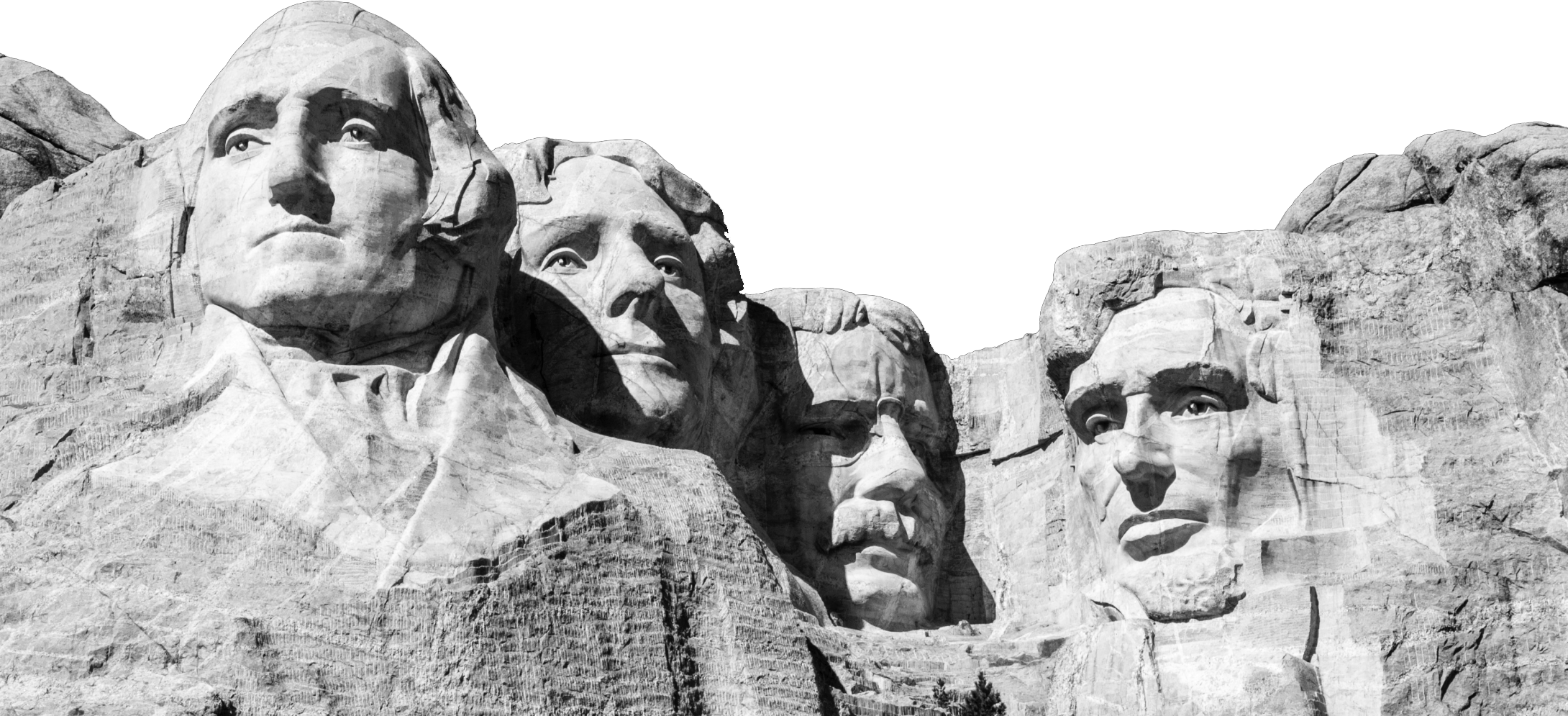 Black and white photograph of Mount Rushmore.