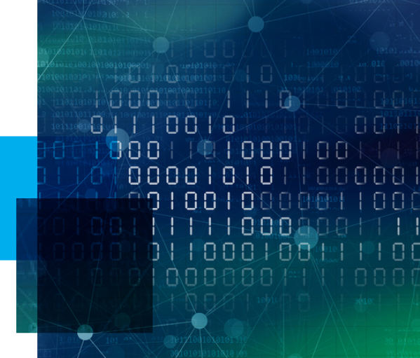 Illustration of code in form of zeros and ones with blue and green gradients.