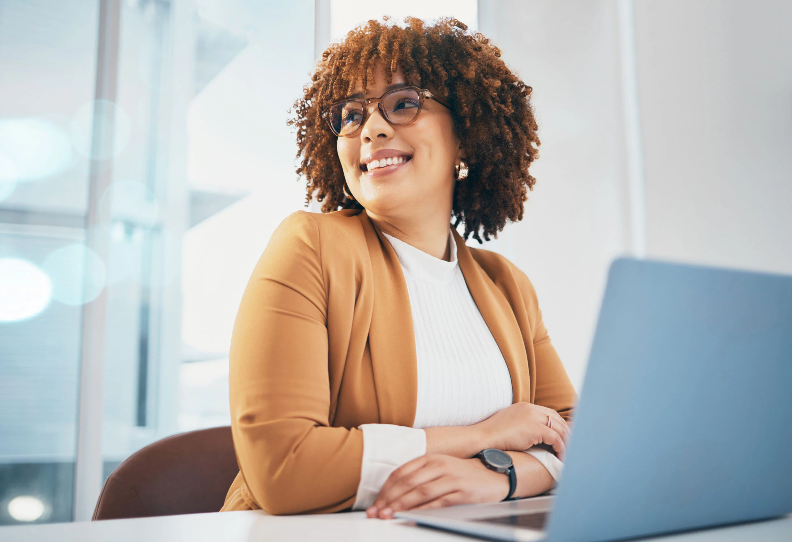 Happy female employee smiling