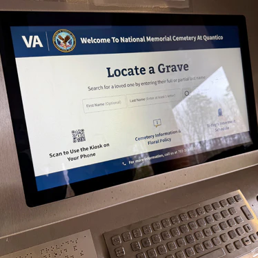 Photograph of an electronic gravesite locator kiosk in Quantico, VA