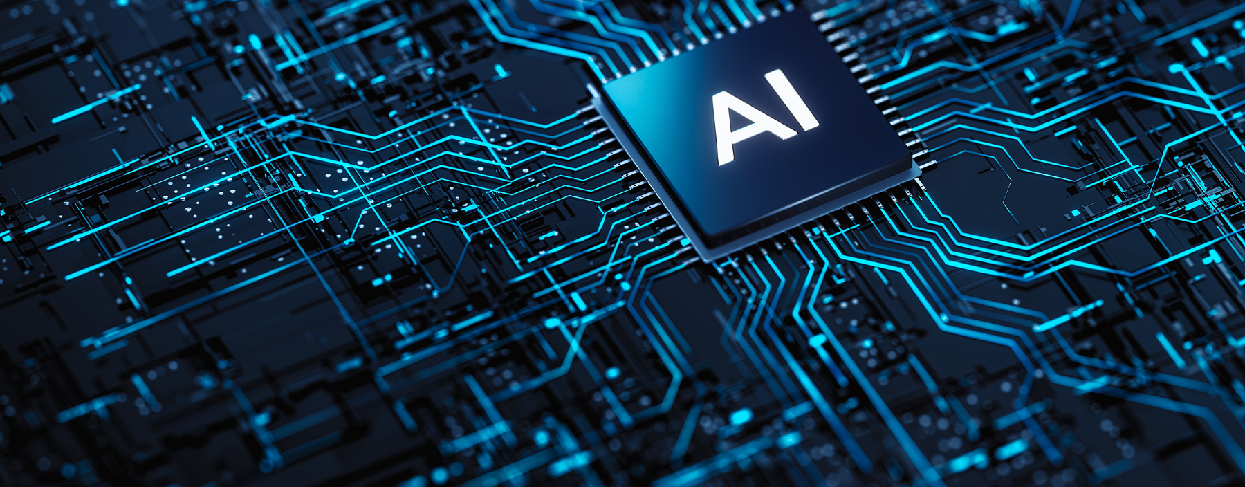 A photo of a blue-tinted circuit board with AI written on the processing chip